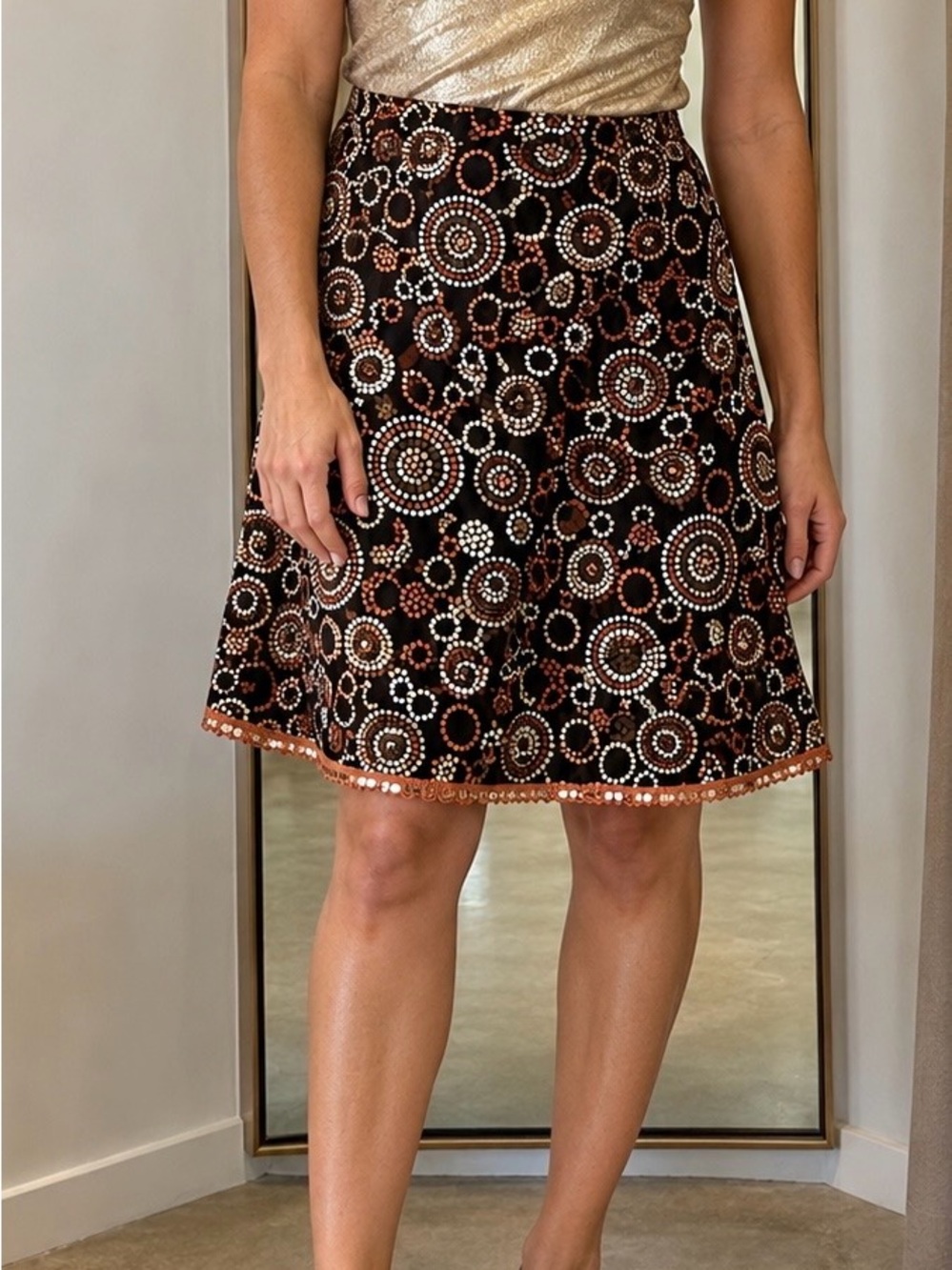 Talbots Petites Retro Circle Print Sequin Hem A-Line Skirt 12P